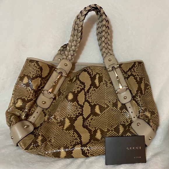 Gucci Handbags - GUCCI snakeskin large size designer brown handbag